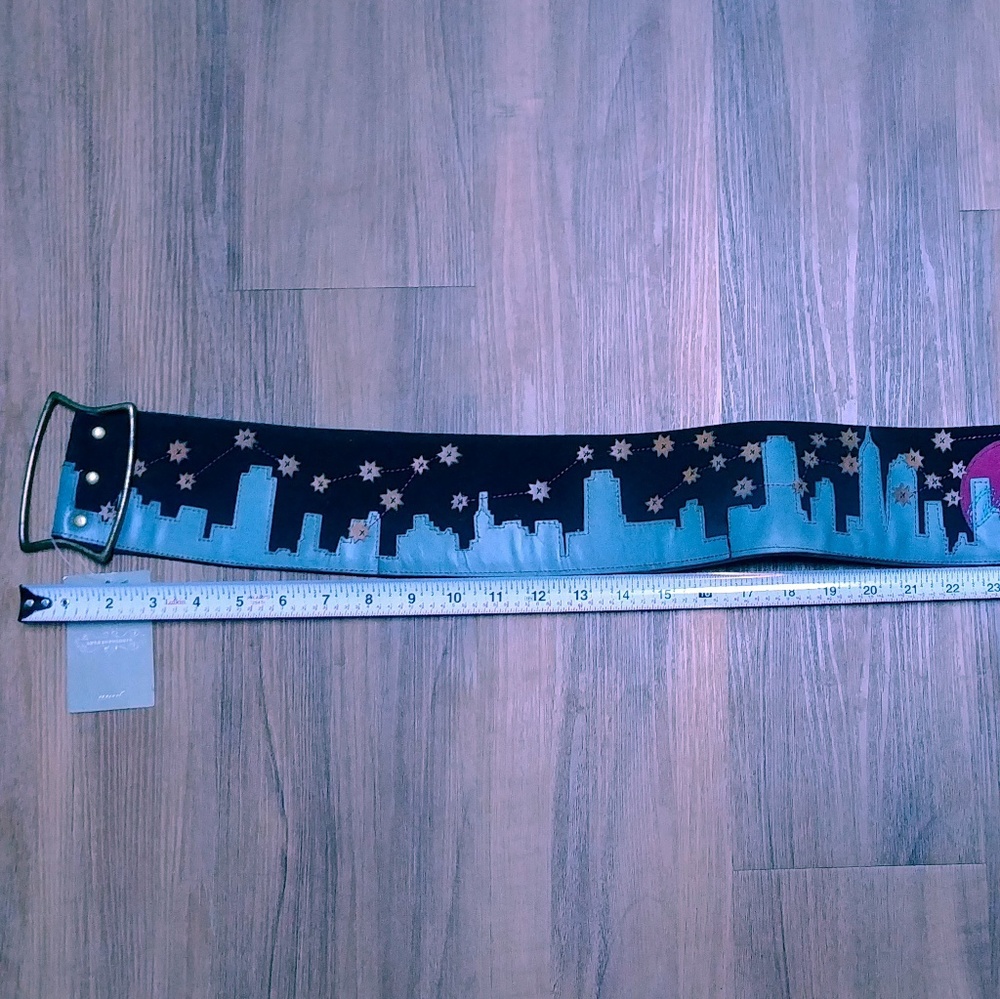 Suede leather belt cityscape stars dog moon NWT - Picture 3 of 8